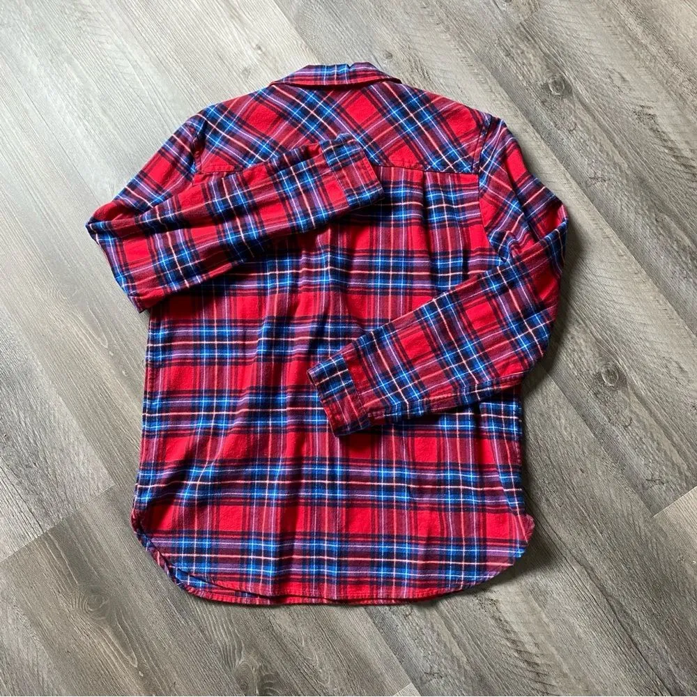 J. Crew Mercantile Plaid Zip Pullover Shirt Small Oversized Red - Image 10