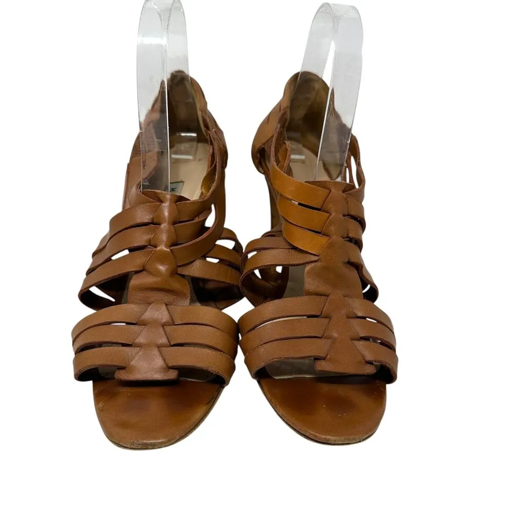 Manolo‎ Blahnik Ochre Leather Sandal Heels Cognac Brown Size 40.5 US 10.5 - Image 3