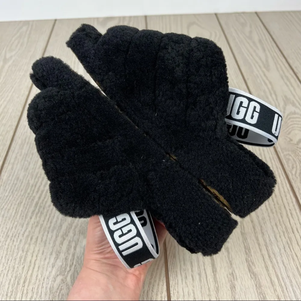 UGG Fluff Yeah Logo Slide Sandal Slipper US6 Black & White $100 - Image 5
