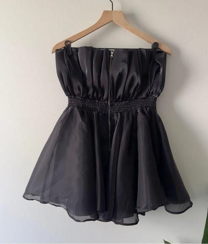 Anthropologie Mable Stylish Black Strapless Mini Little Black Dress LBD flare M - Image 2