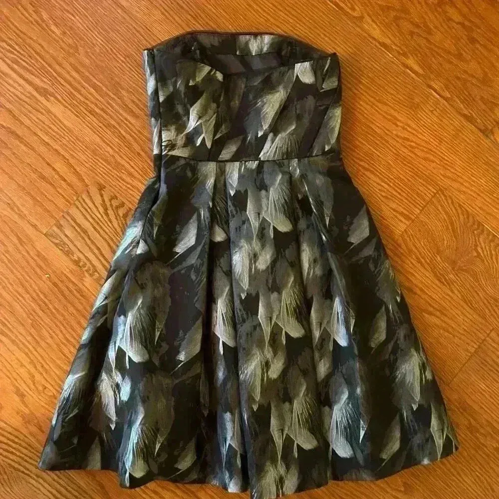WHBM Strapless Jacquard Feather Print Fit Flare Dress Size 00 Party Special Occ - Image 12