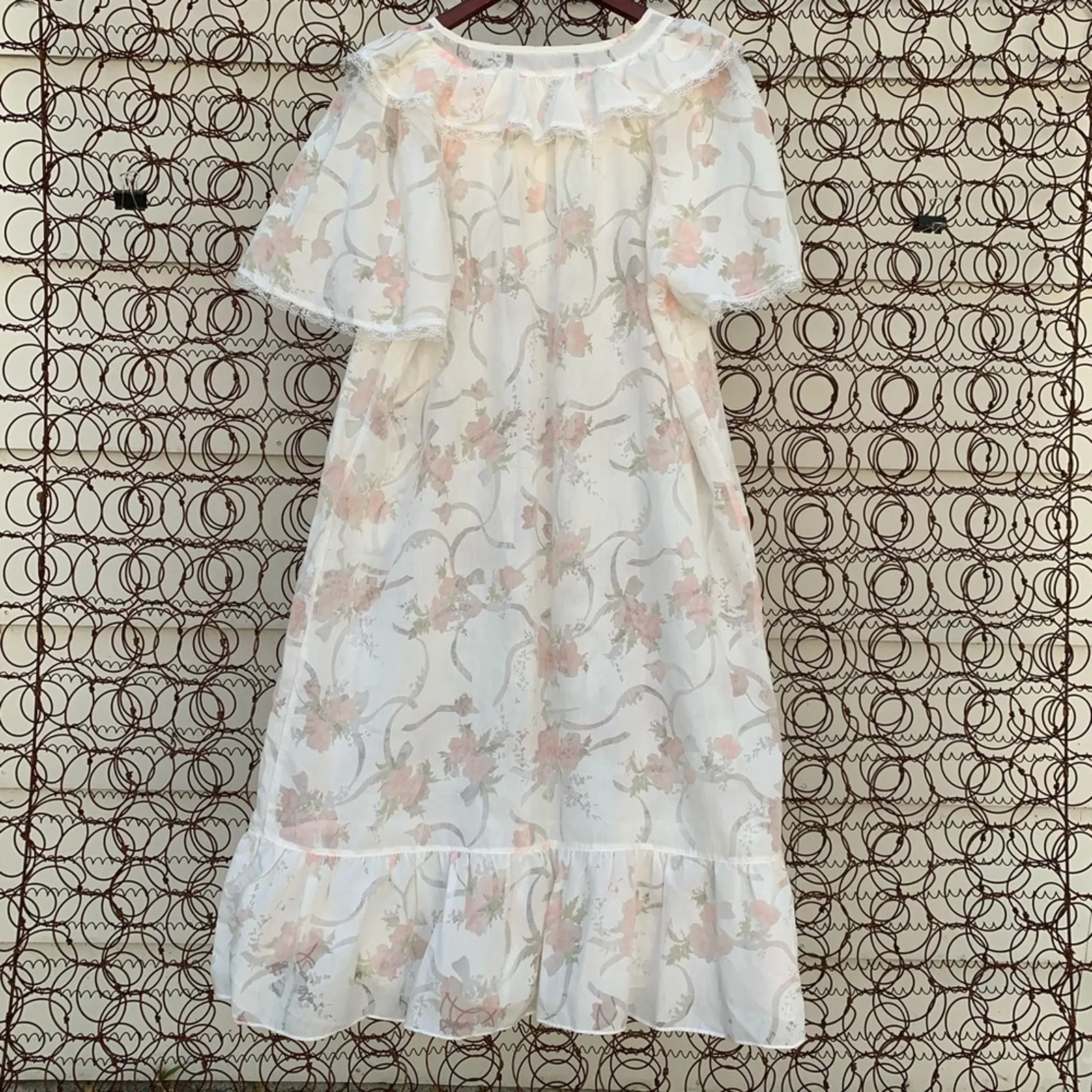 Retro floral lace and ruffles boho cottagecore whimsy prairie dress LARGE? Orange - Image 4