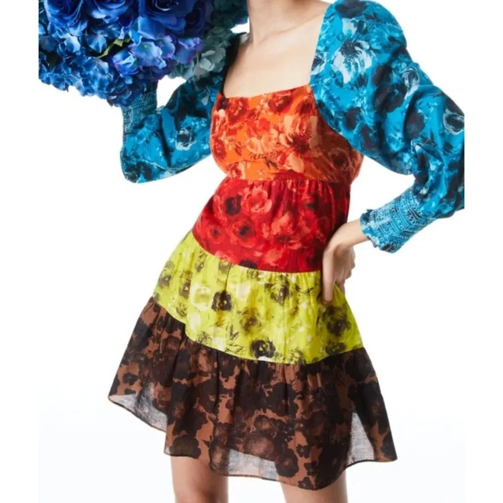 Alice + Olivia Rowen Tiered Babydoll Mini Dress Multicolor Womens Size Small - Image 4