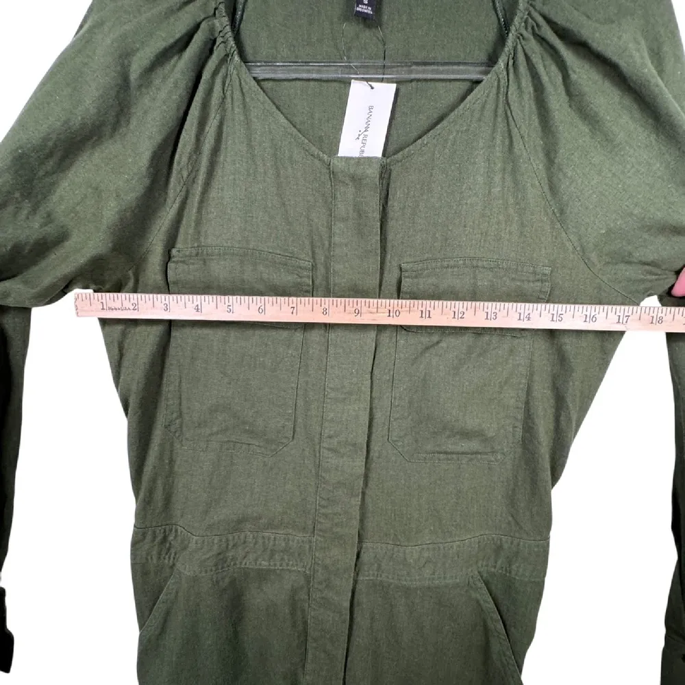 Banana Republic Linen Blend Utility Romper Long Sleeve Army Olive Green Size S‎ - Image 6