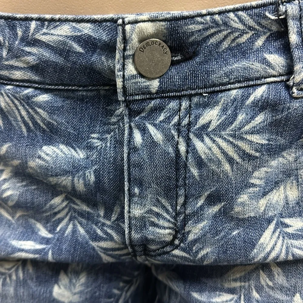 Democracy Denim Cropped Tropical Leaf Palm Print Mid Rise Blue Jeans Womens 8 - Image 11