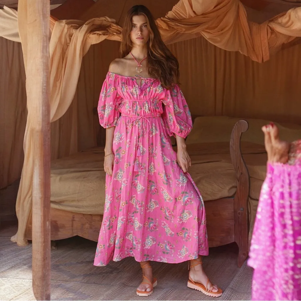 Spell & the Gypsy Bohemian Solstice Lightweight Linen Whimsy Soiree Dress XXL Pink - Image 5