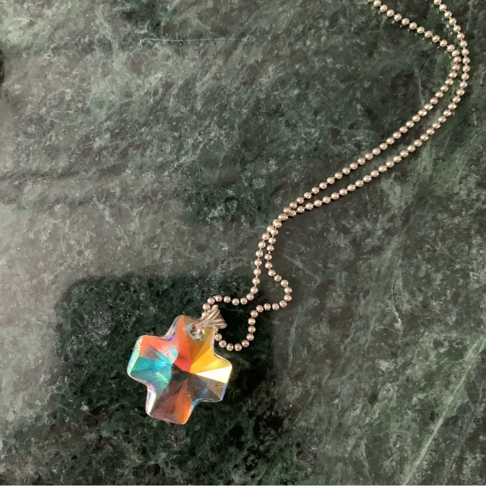 aurora borealis Cross Pendant Necklace Sterling Silver 925 16 - Image 4