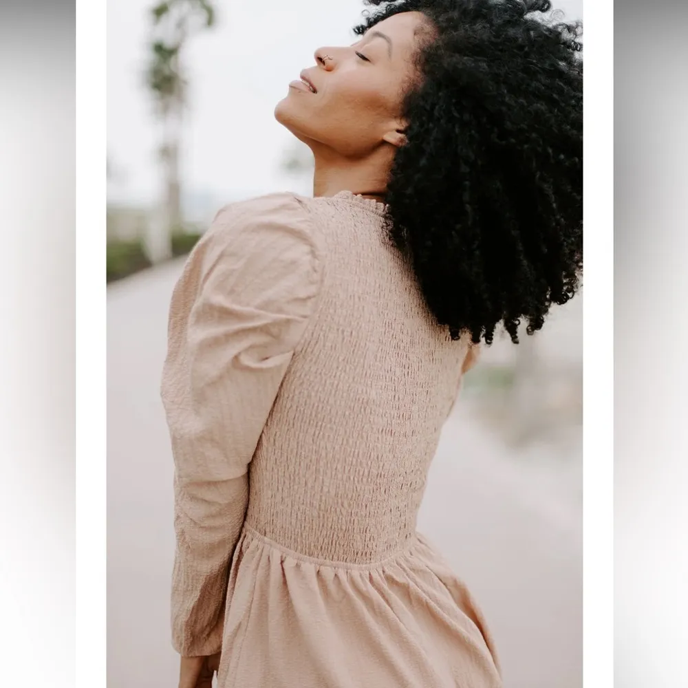 Long Sleeve Tan Mini Dress - Image 3