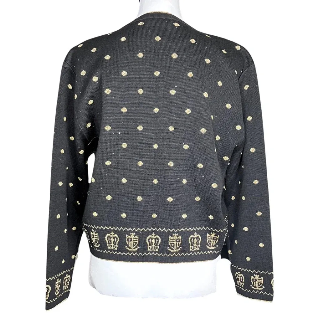 90s Vintage Asian Korean Cardigan XS Black Gold Heart Button Maximalist Eclectic - Image 4