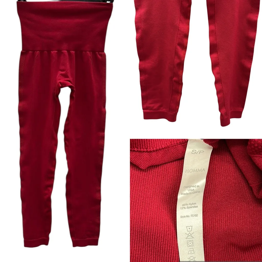 Homma Red Shape Wear Belly Control Leggings Nylon Spandex Blend Womens Small - Image 2