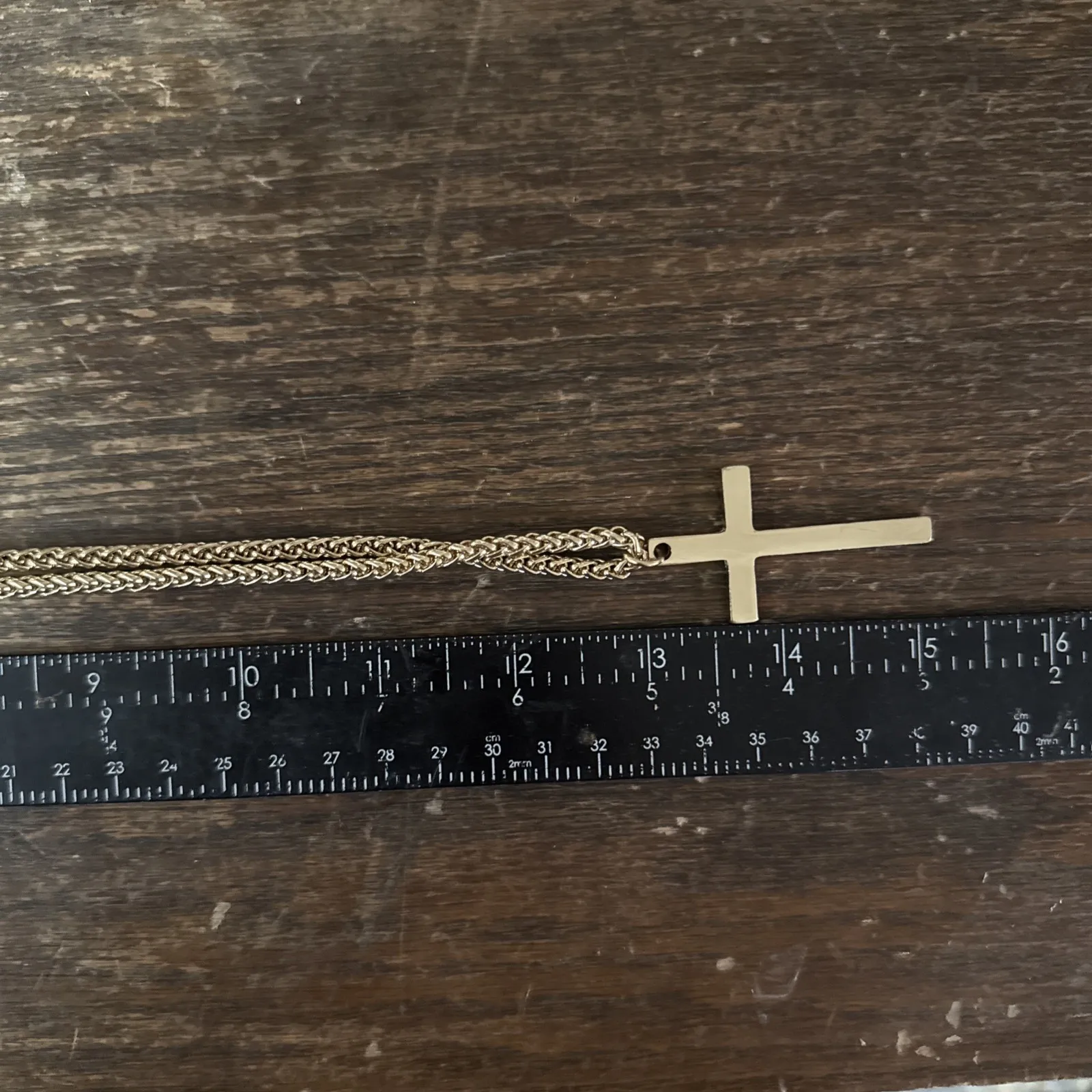 Gold Tone Cross Necklace 15" Front Clip Chain Chunky Link Christian - Image 10