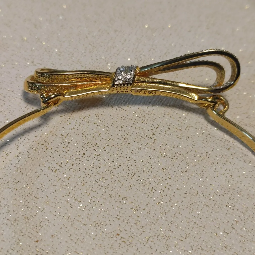 Gold Prime Art Jewel Ribbon Bow Bangle Bracelet Stamped PAJ BB Bow Rhinestone - Image 12