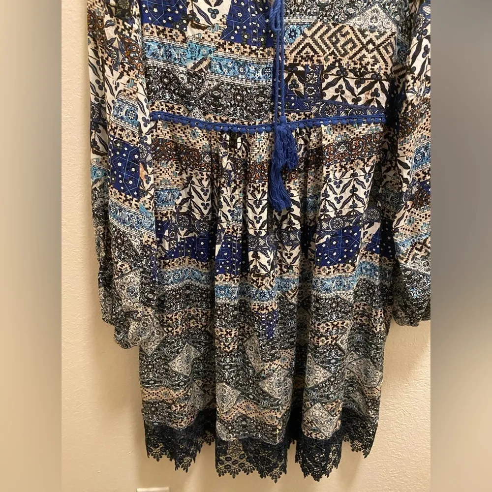Anthropologie Jaase Boho Hippie Printed Babydoll Mini Dress - Image 4
