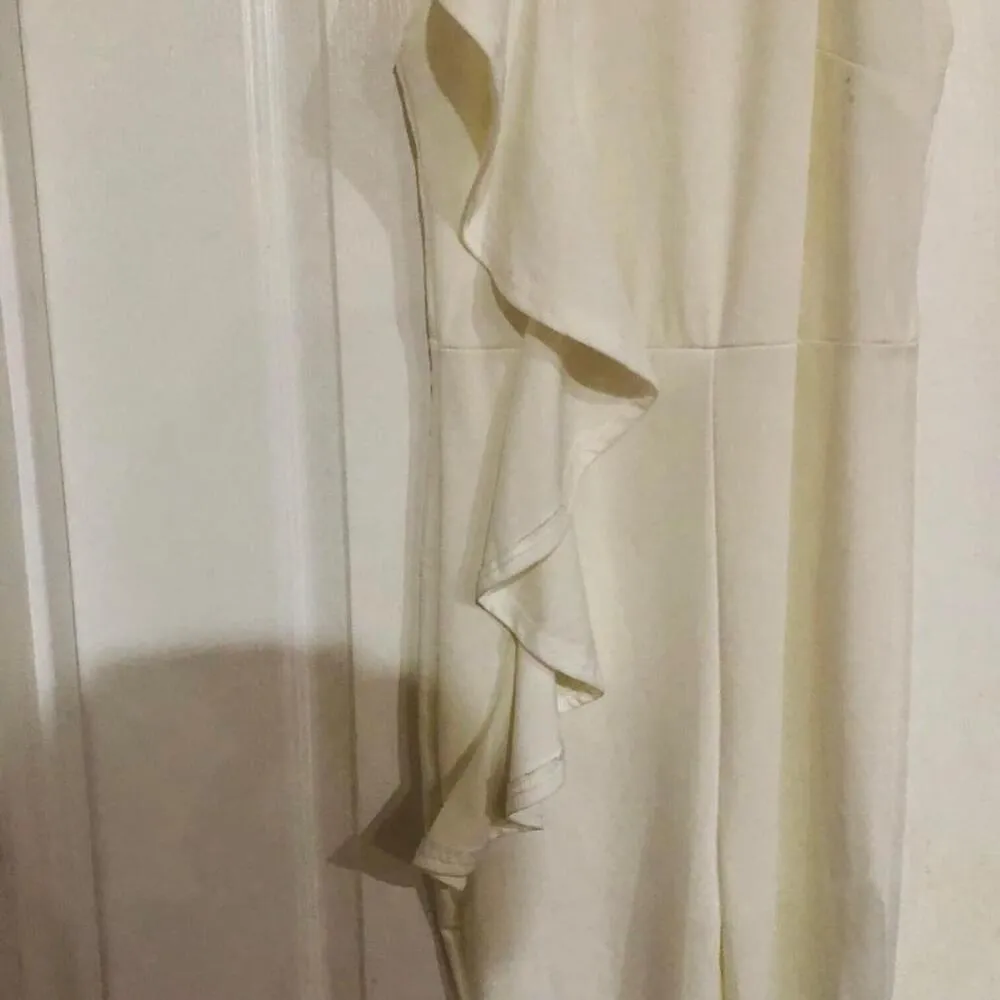 Women's One Shoulder‎ Jumpsuit Ruffle Flutter Sleeve Crew Neck White Size Medium - Image 3