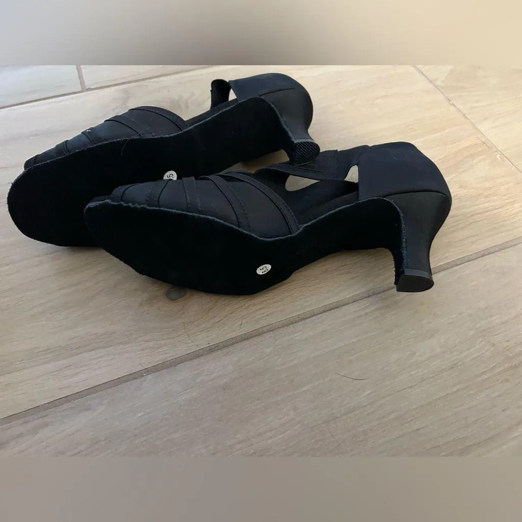 NEW Ballroom Dance Rhinestone Latin Salsa Performance Heels Shoes 8.5 Black - Image 5