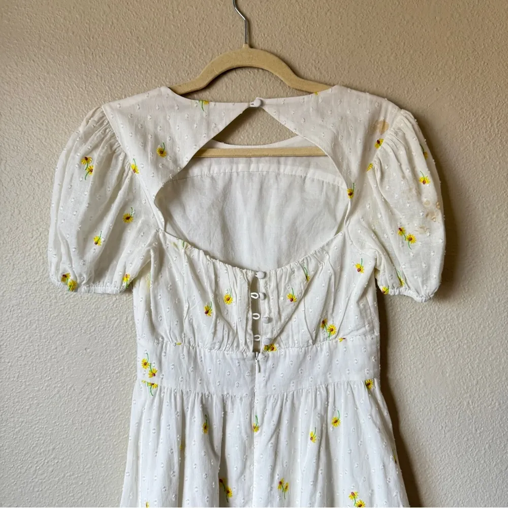 For Love & Lemons White Embroidered Yellow Daisy Mini Dress Womens S Eyelet - Image 7