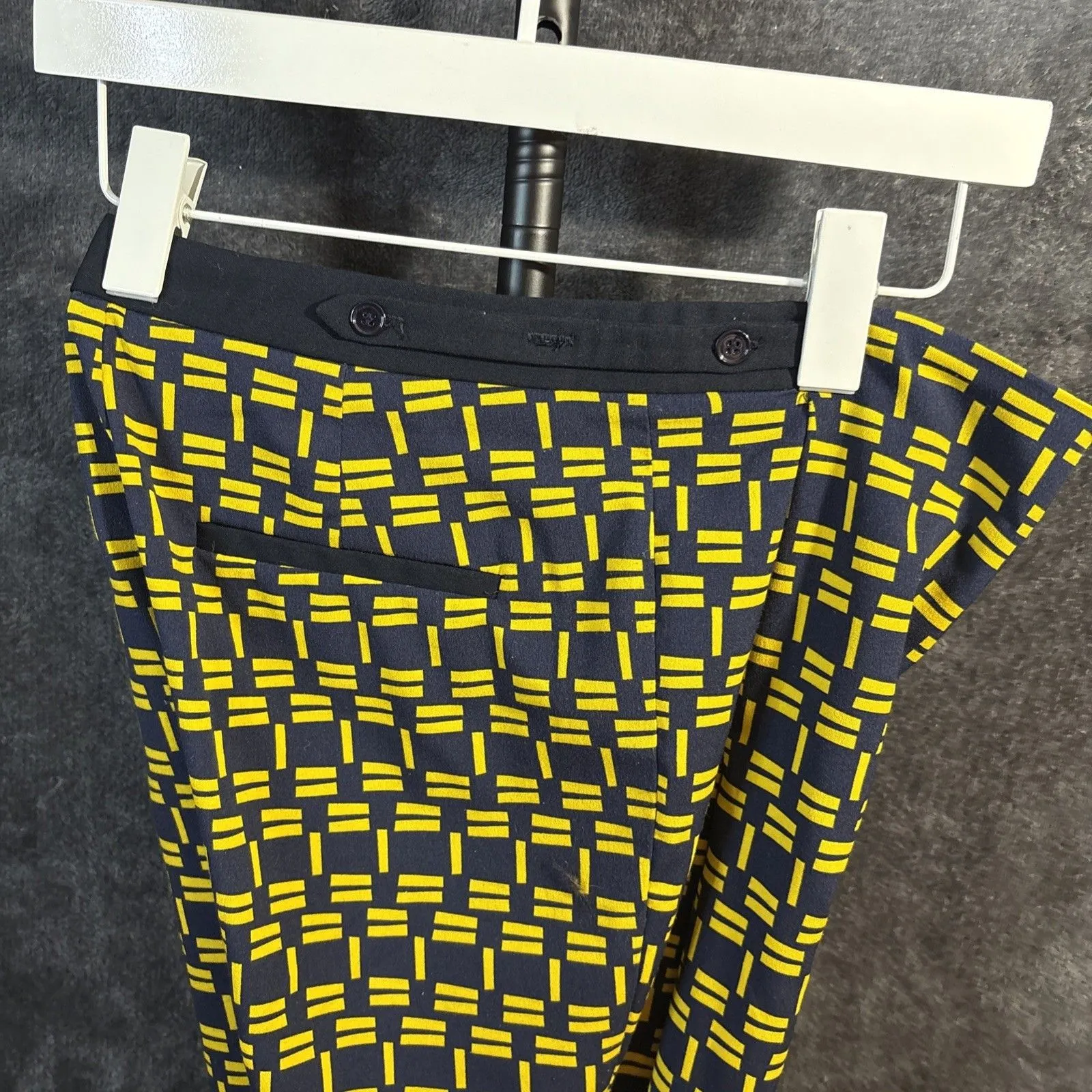 ZARA Navy Blue with Yellow contrasting print crop trousers pants  XS - Image 11