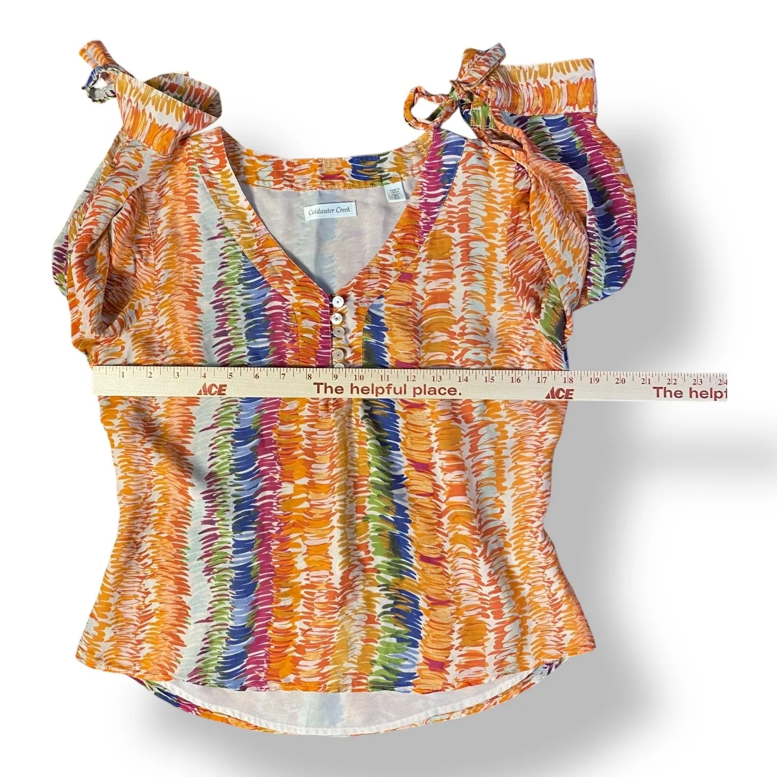 Coldwater Creek Silk Multicolor 3/4 Sleeve Blouse Womens Size PS Boho - Image 5