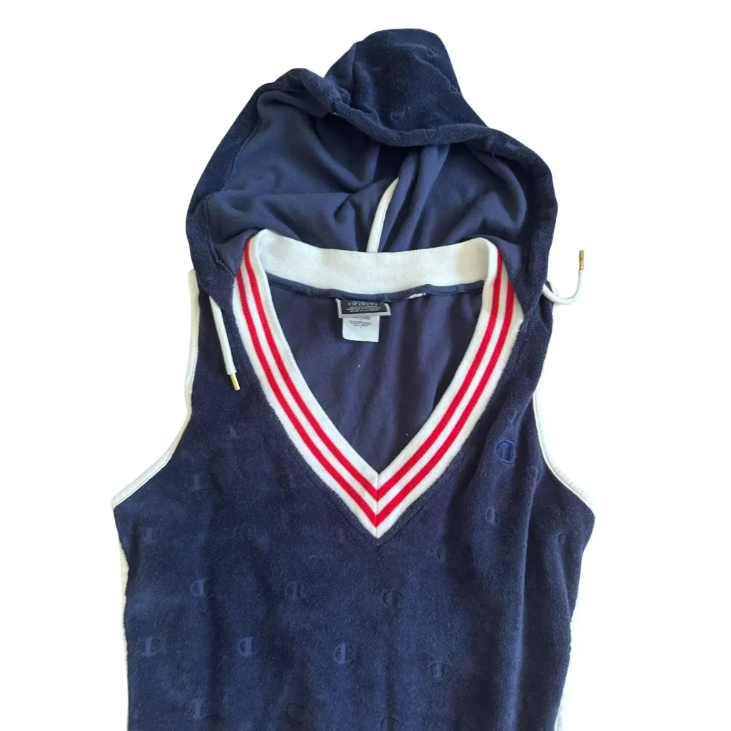 CHAMPION Women's Navy Blue Terry Hooded Romper Size Small - Image 5
