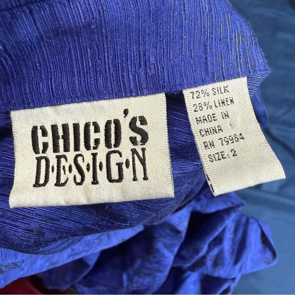 Chico's Vintage Royal Blue Silk Linen Blend Button-Down Shirt L - Image 3