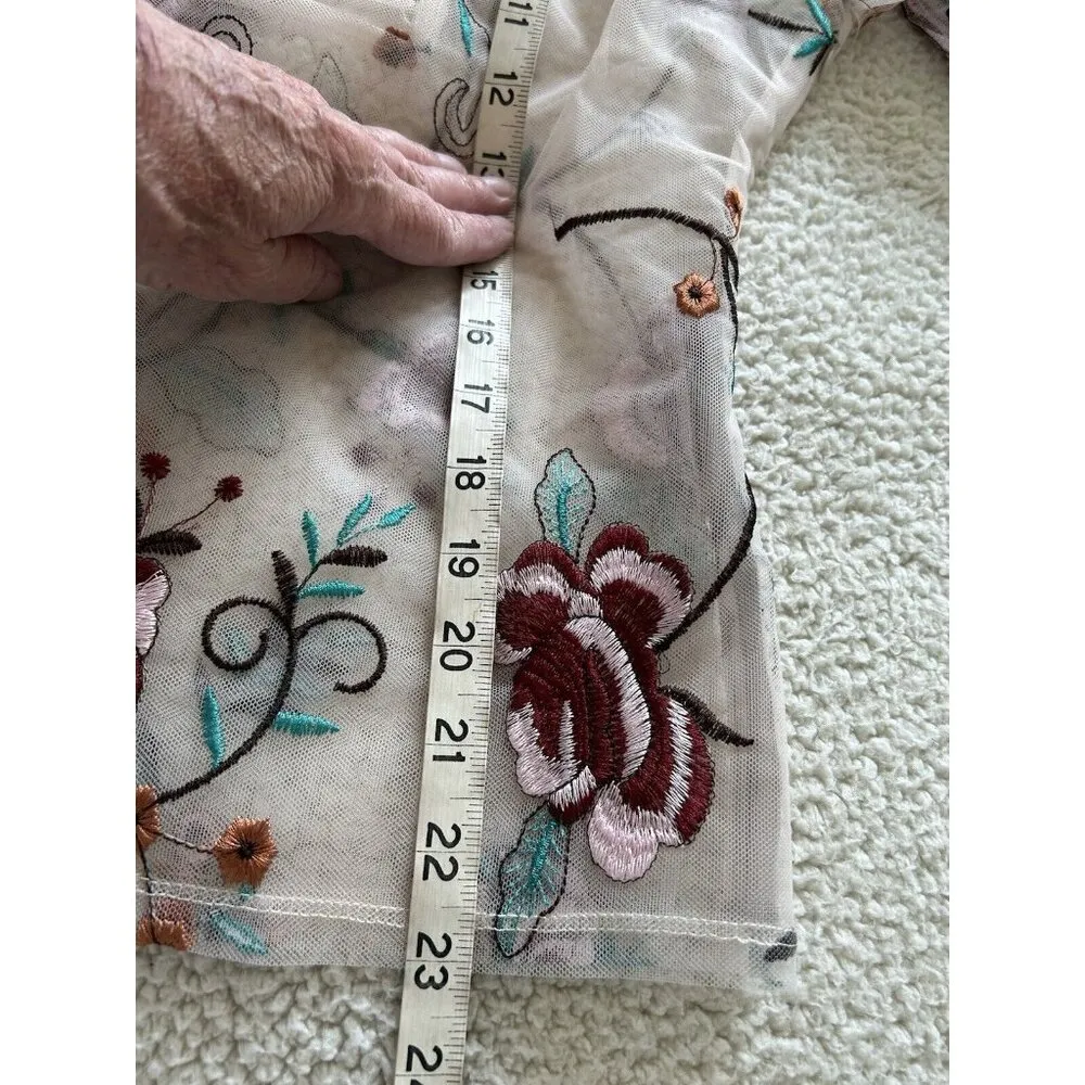 Endless Rose Long Sleeve Round Neck Embroidered Floral Mesh Top Beige/Red Size S - Image 9