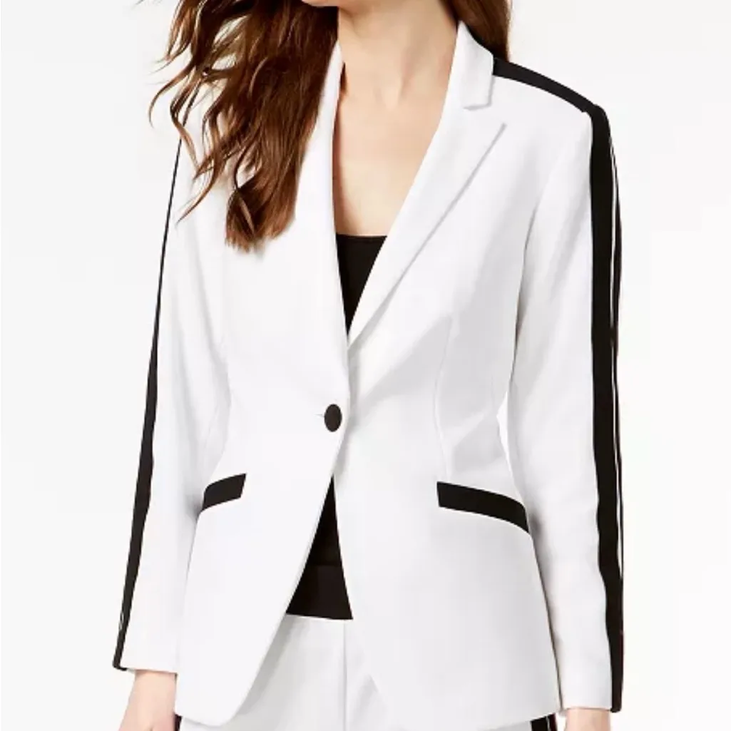 INC International Concepts White Blazer with Black Trim Size M - Image 8