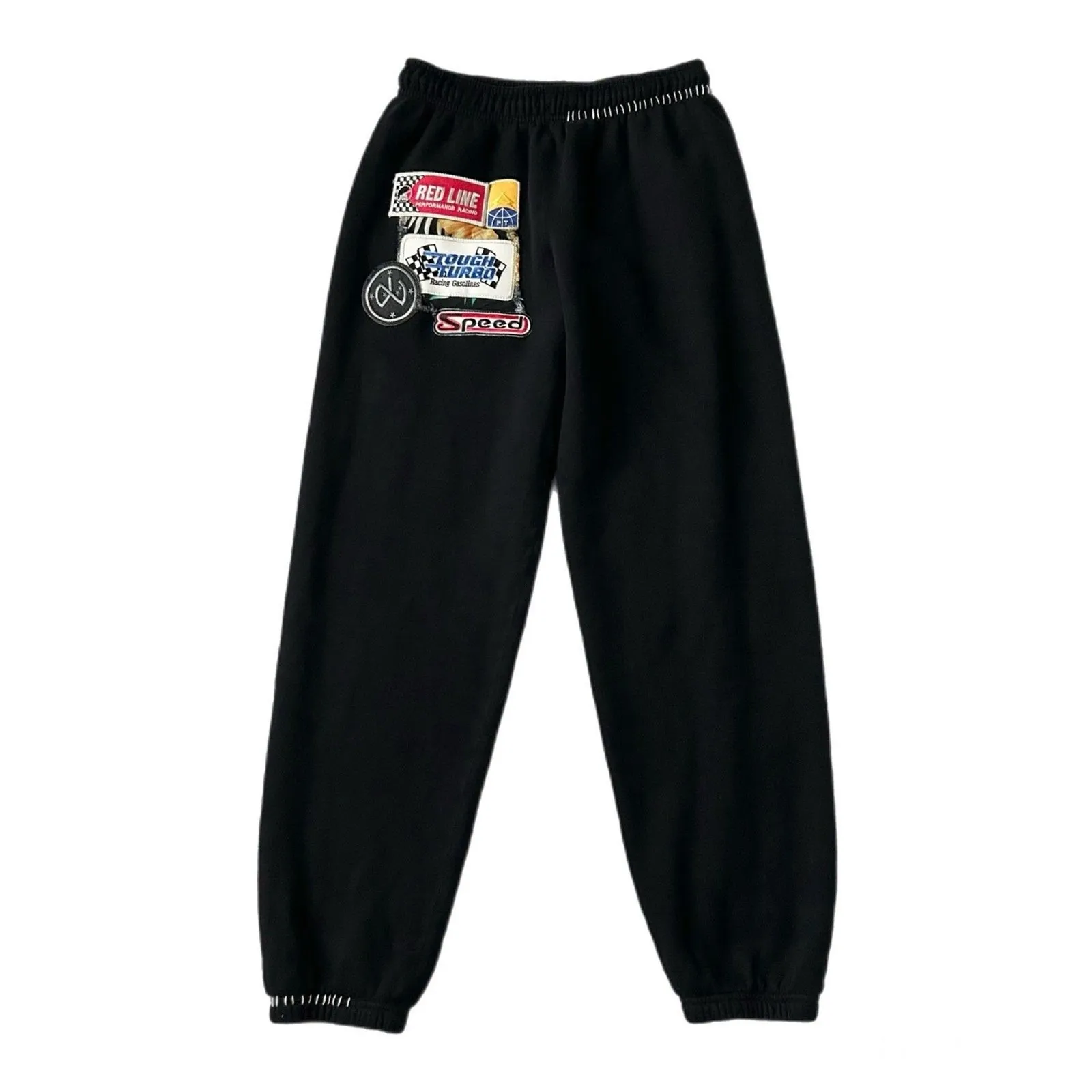Riley Vintage All Patched Up Sweatpants in Black Racing Patches Size Medium - Image 2