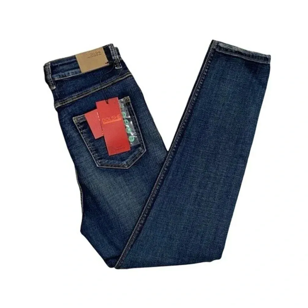 Colombian Jeans High Waisted Button fly Skinny Jeans Dark Wash Stretch Size 3 Blue - Image 3