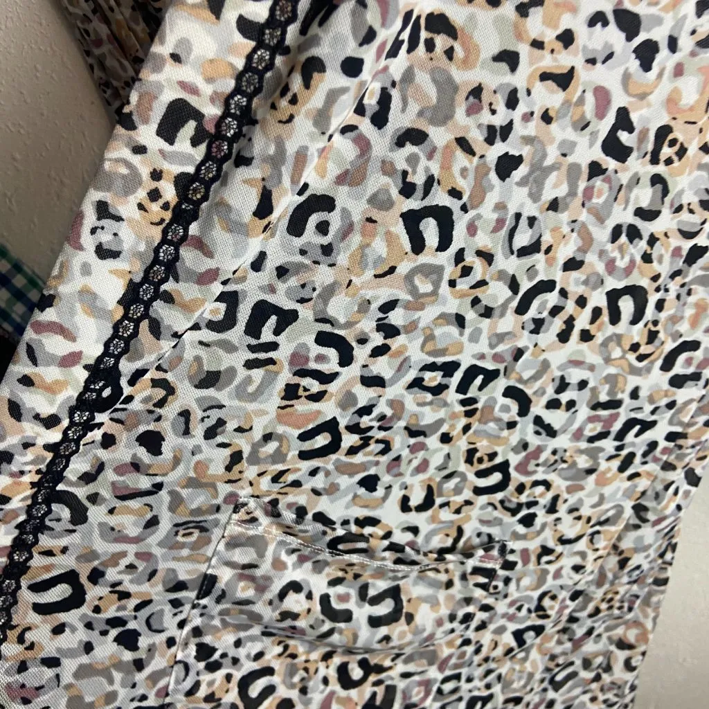 Logo by Lori Goldstein Size L Mesh Animal Print Open Front Duster Cardigan Tan - Image 3