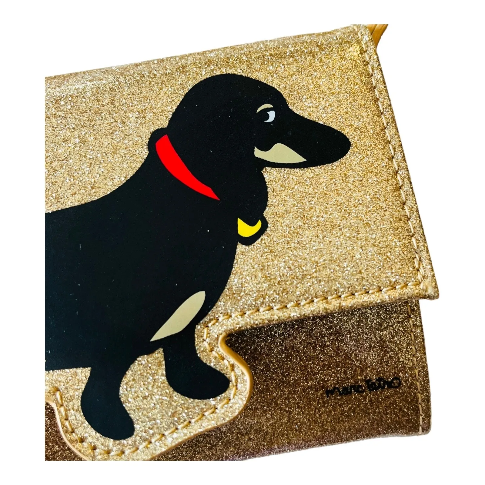 NEW Gold Glitter CROSSBODY HANDBAG Purse Marc Tetro PU Leather Black Dachshund - Image 4