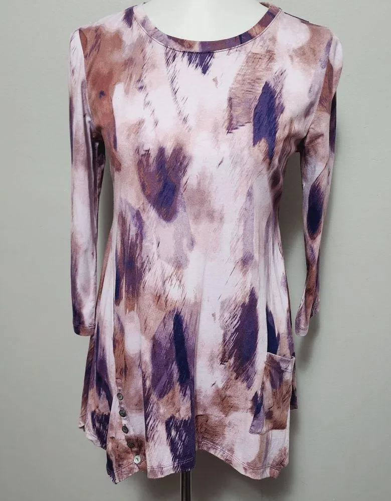 LOGO by Lori Goldstein Purple Watercolor Printed Cotton Modal Top Size Small - Image 3