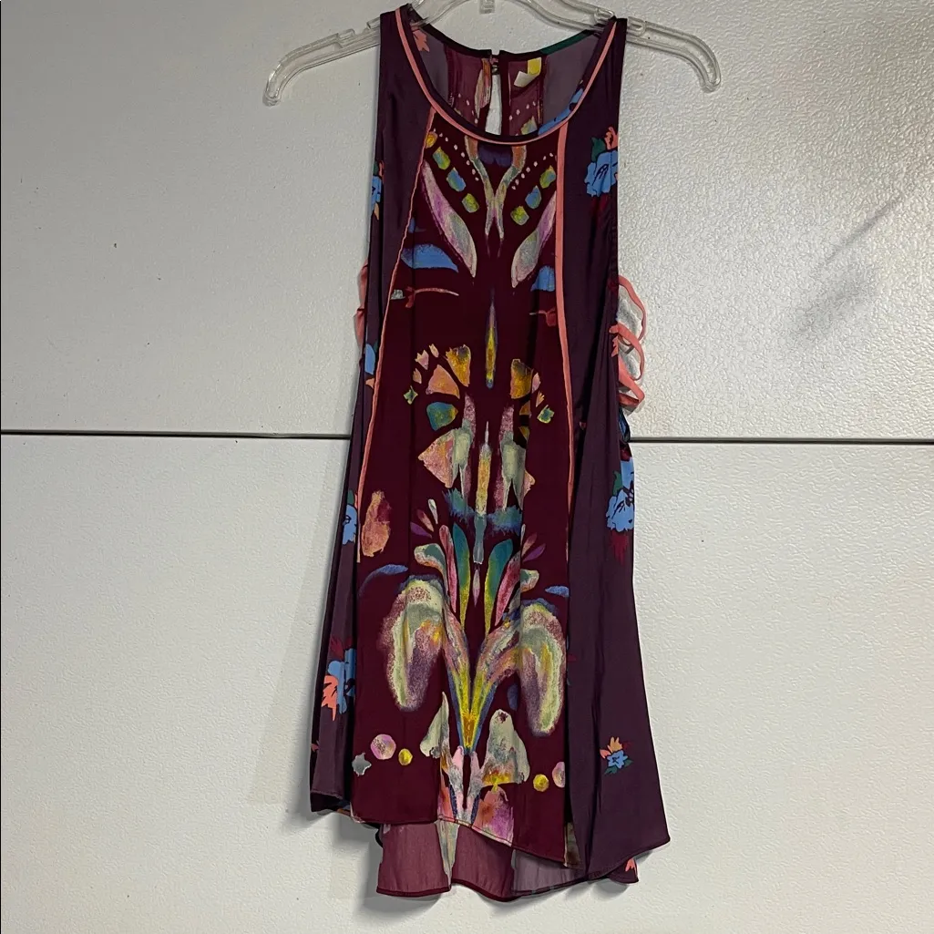 FREE PEOPLE DREAM FREE TUNIC BLOUSE PURPLE FLORAL XS - Image 2