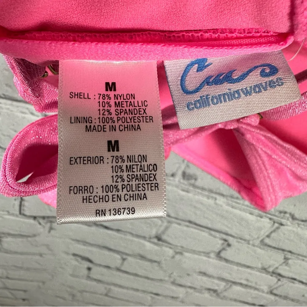 California Waves Juniors’ Straight Bandeau Metallic Shine Tie Back Pink M NWT - Image 5