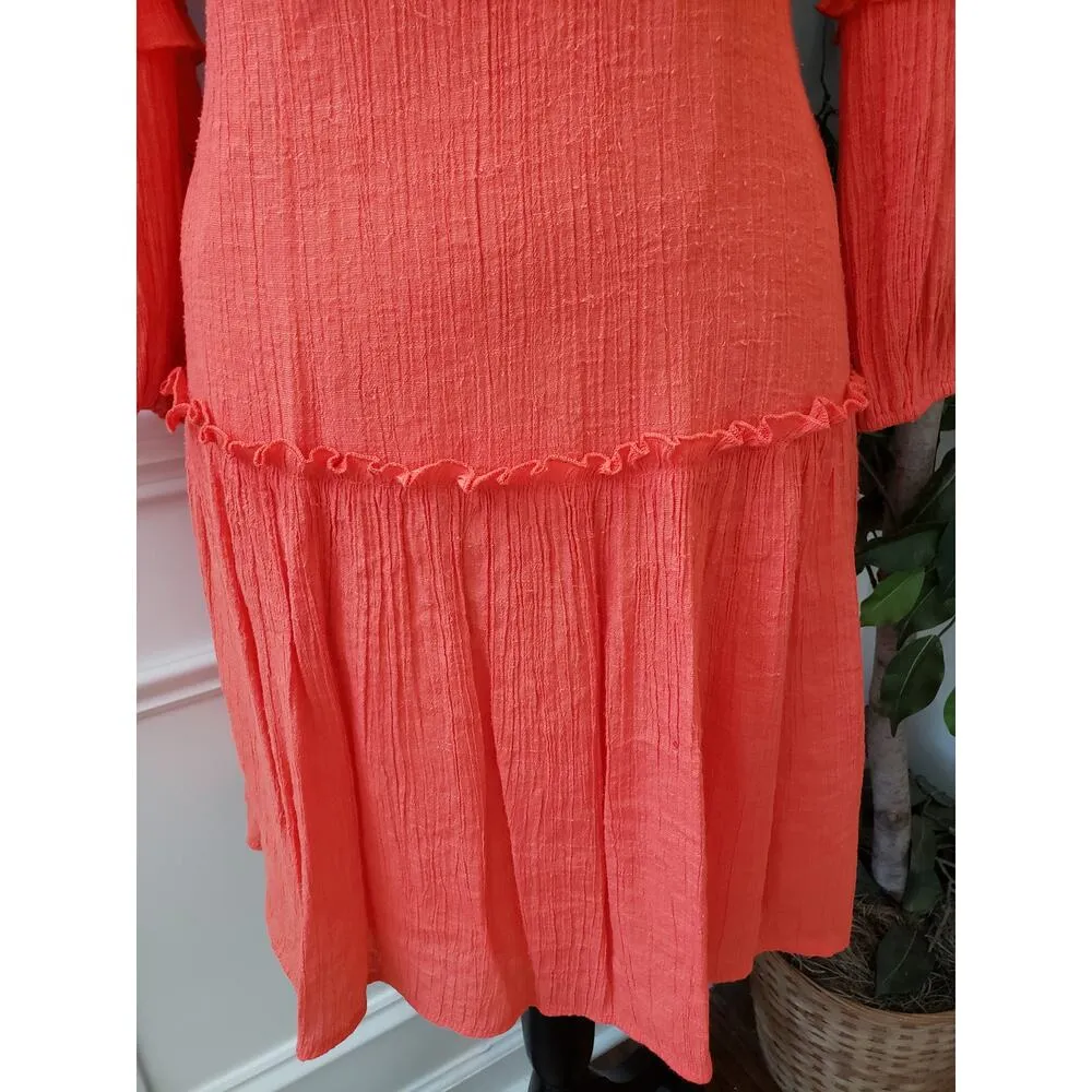 Harper 241 A-Line Dress Womens Small Coral Balloon Sleeve Frill Hem Lined - Image 12