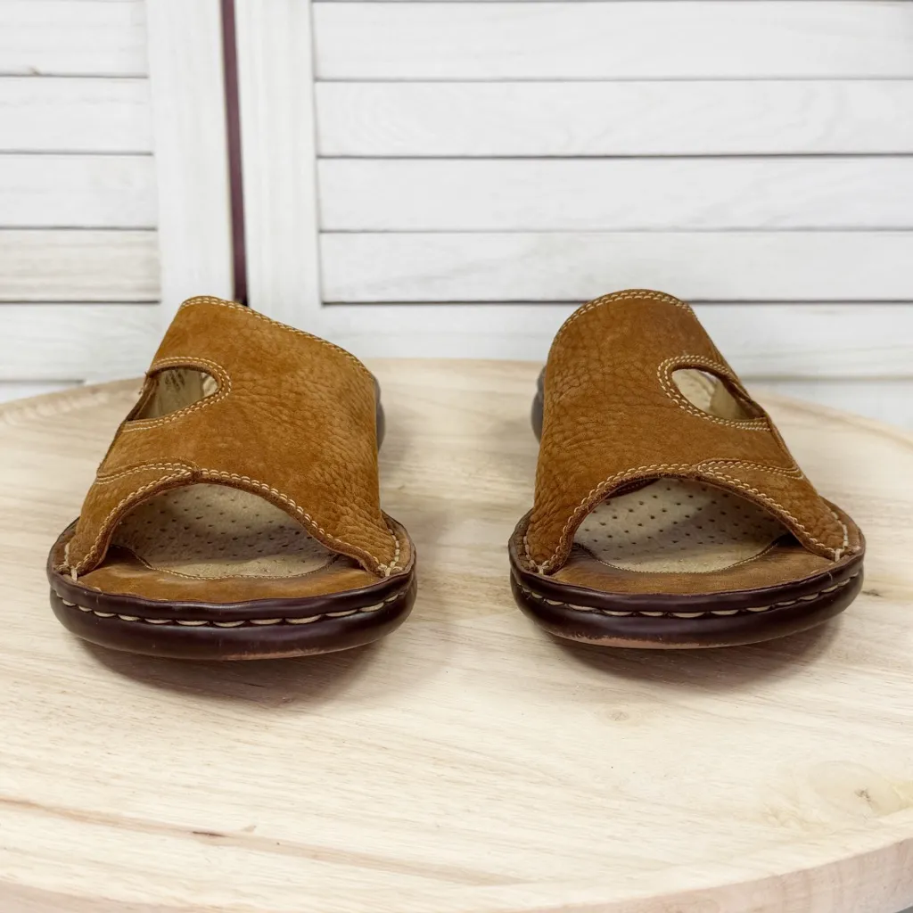 Born Nubuck Leather Cutouts Slip On Slide Sandals Carmel Tan 9 - Image 2