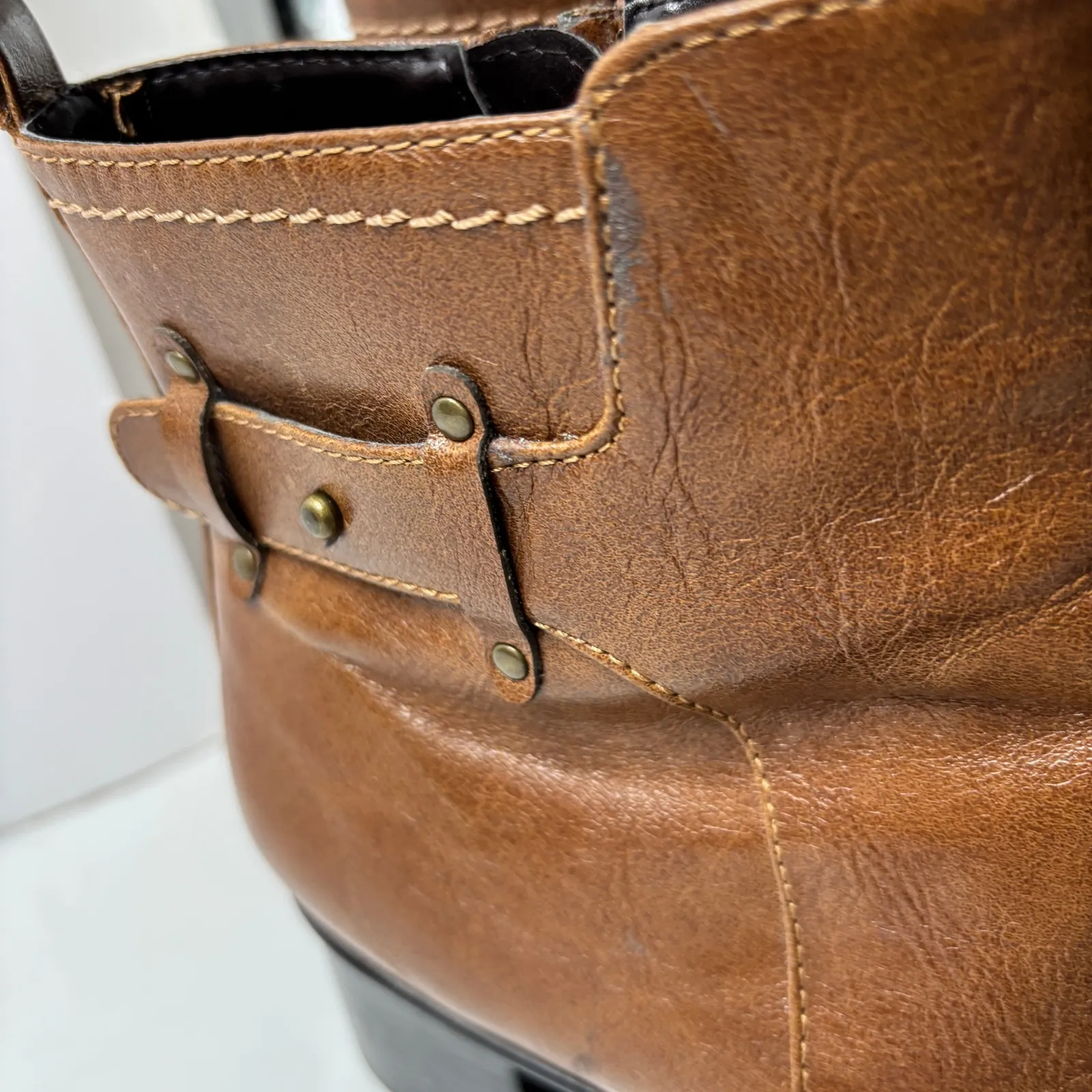 VTG Faux Leather Cognac Brown Square Toe Ankle Boots 90s Y2K Womens 9 SEE - Image 8