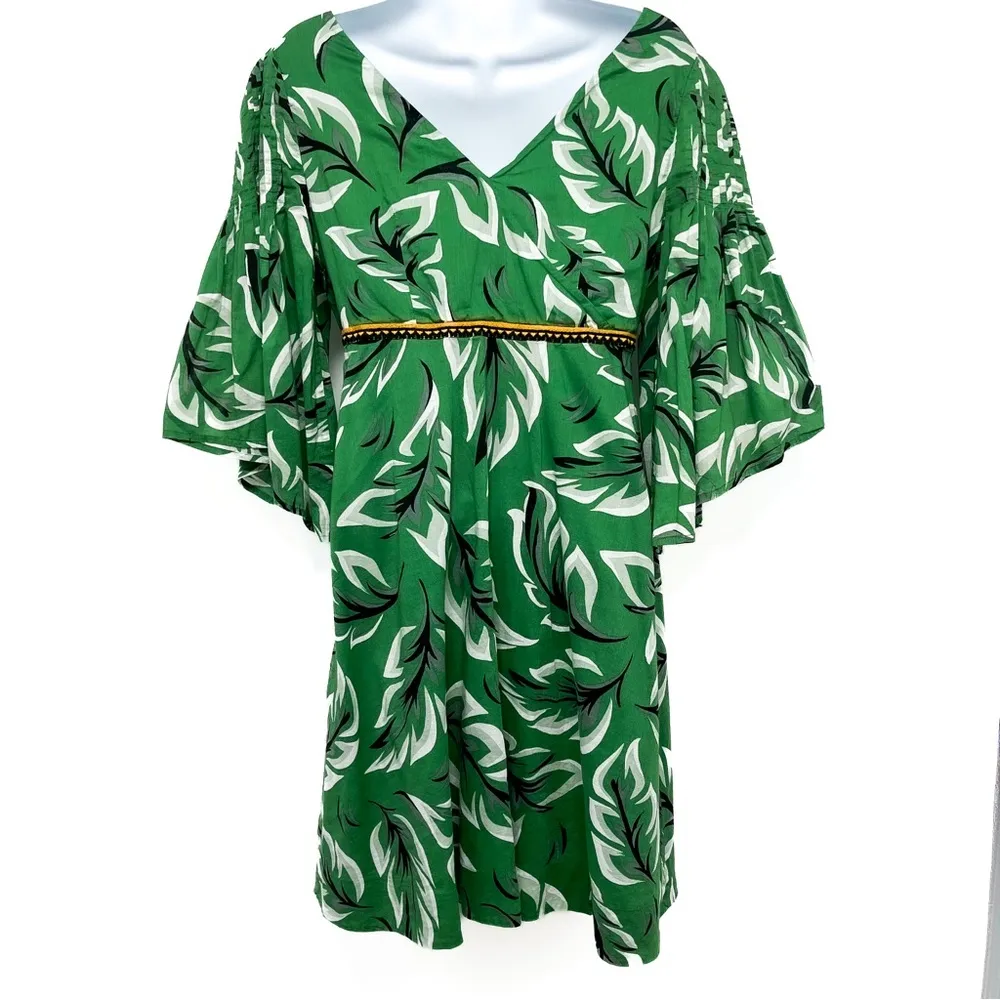 Anthropologie Vanessa Virgin Leaf Print Tropical Flair Sleeve Mini Dress Size 4 - Image 6