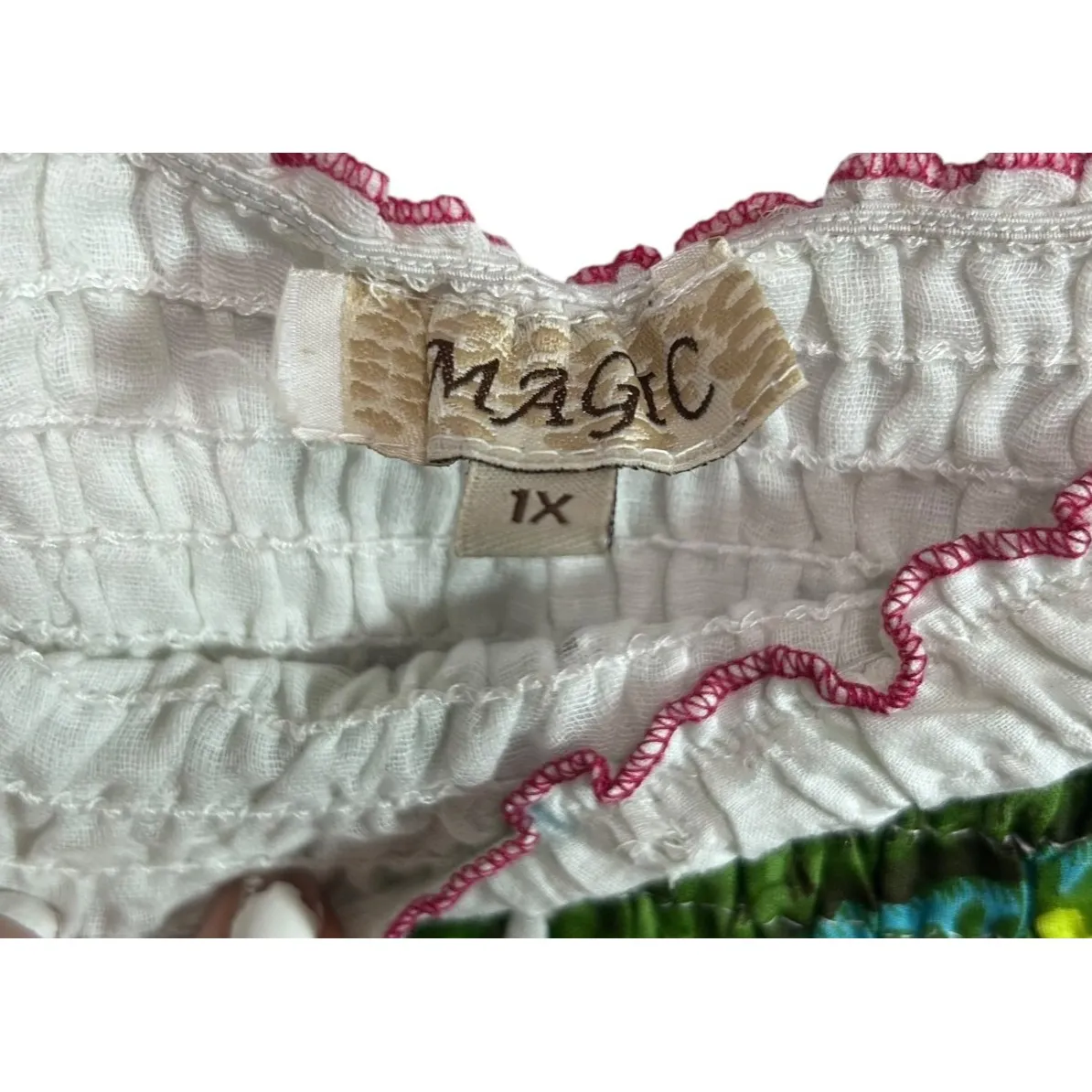 Magic Womens Strapless Maxi Dress‎ 1X White Cotton Floral Boho Smocked Cottage - Image 8