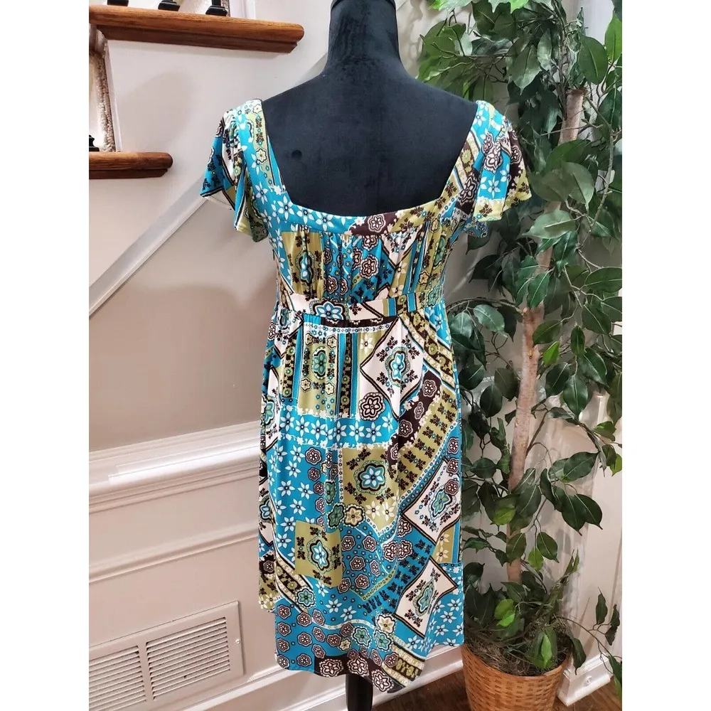 Suzi Chin Women's Multicolor Square Neck Short Sleeve Knee Length Dress Size 8 - Image 8