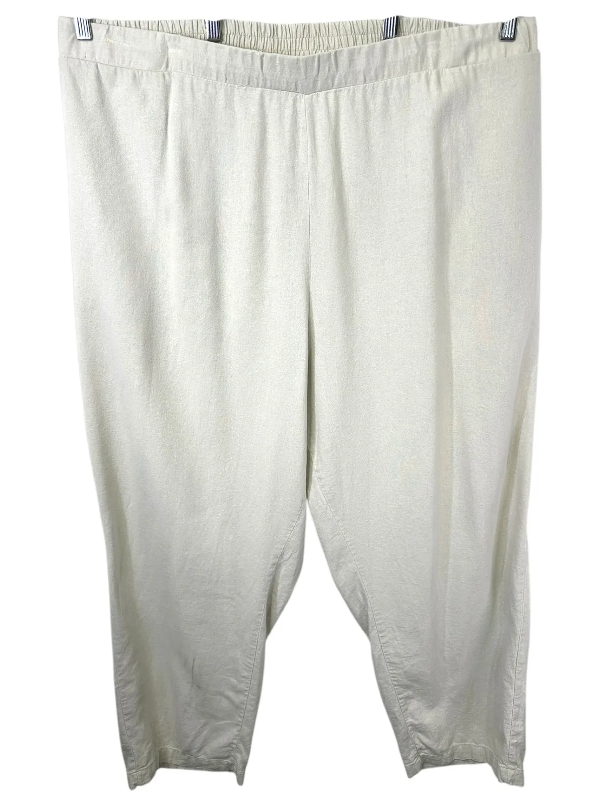 Woman Within Plus Size 28W Pants Beige Linen Pull On Elastic Capsule Solid 324 - Image 1