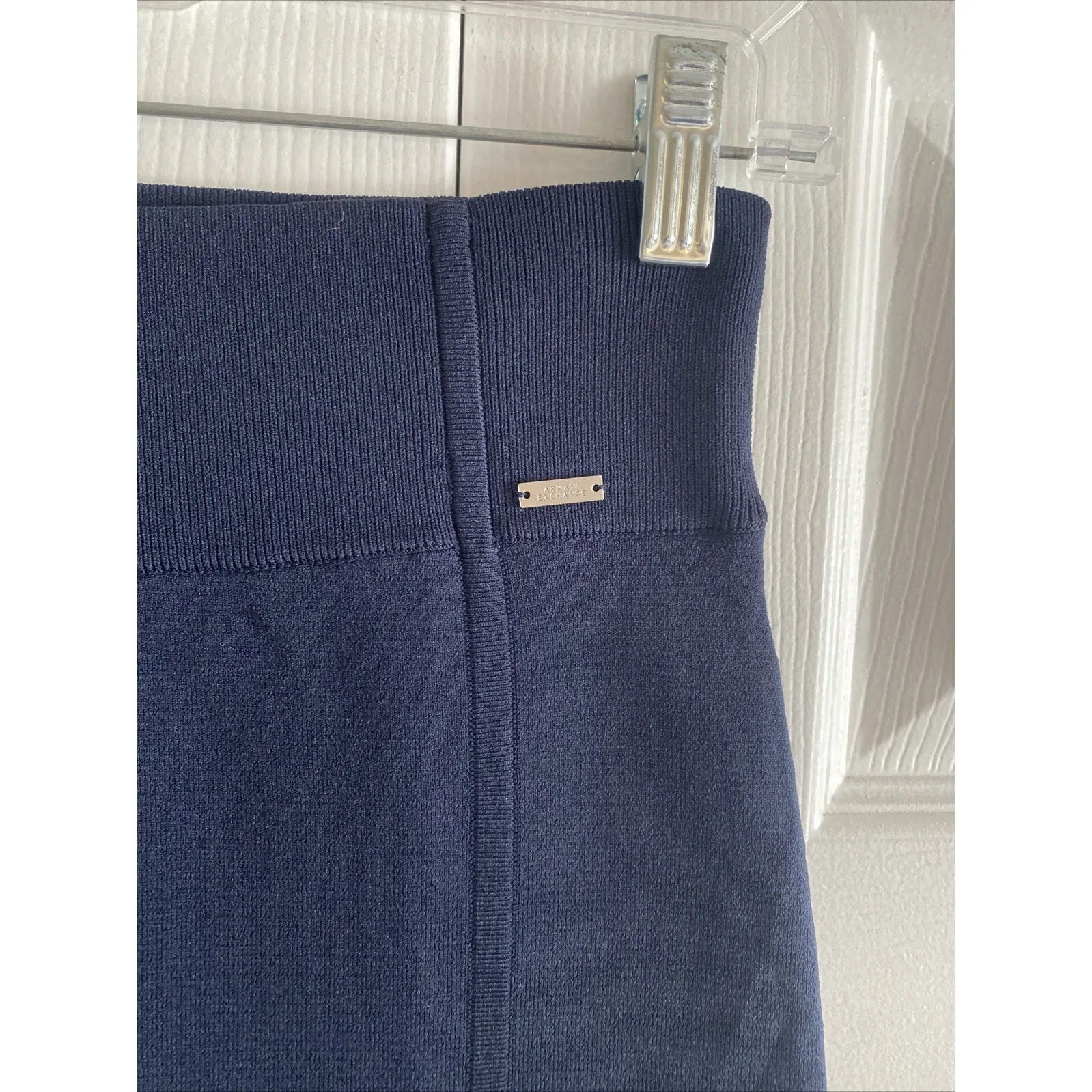 Armani Exchange Women's Medium Navy Blue Knit Pull On Pencil Midi Skirt Corpcore - Image 2