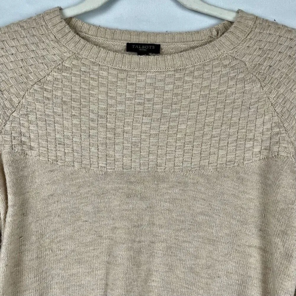 Talbots Women’s Tan Basket Weave Sweater Petite Small - Image 2
