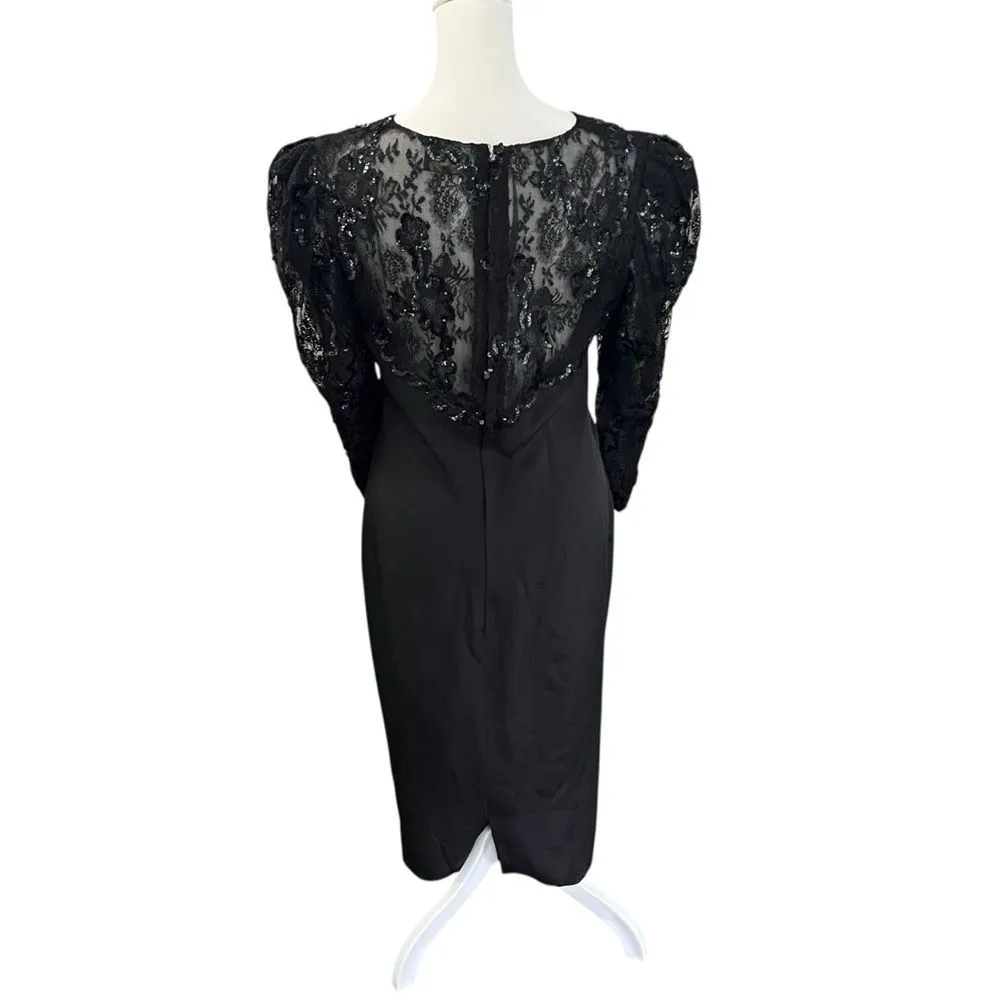Vintage 1980s Celine Paris Black Silk Lace Sequin Evening Cocktail Dress FR 42 - Image 5