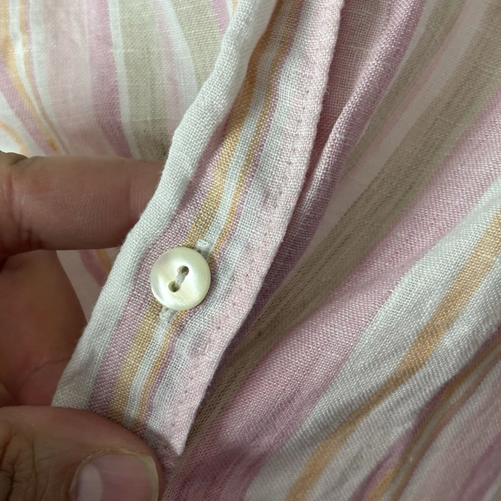 L.L. Bean Women's Linen Button Front Collared Blouse 3X Pink White Stripe Beachy - Image 5