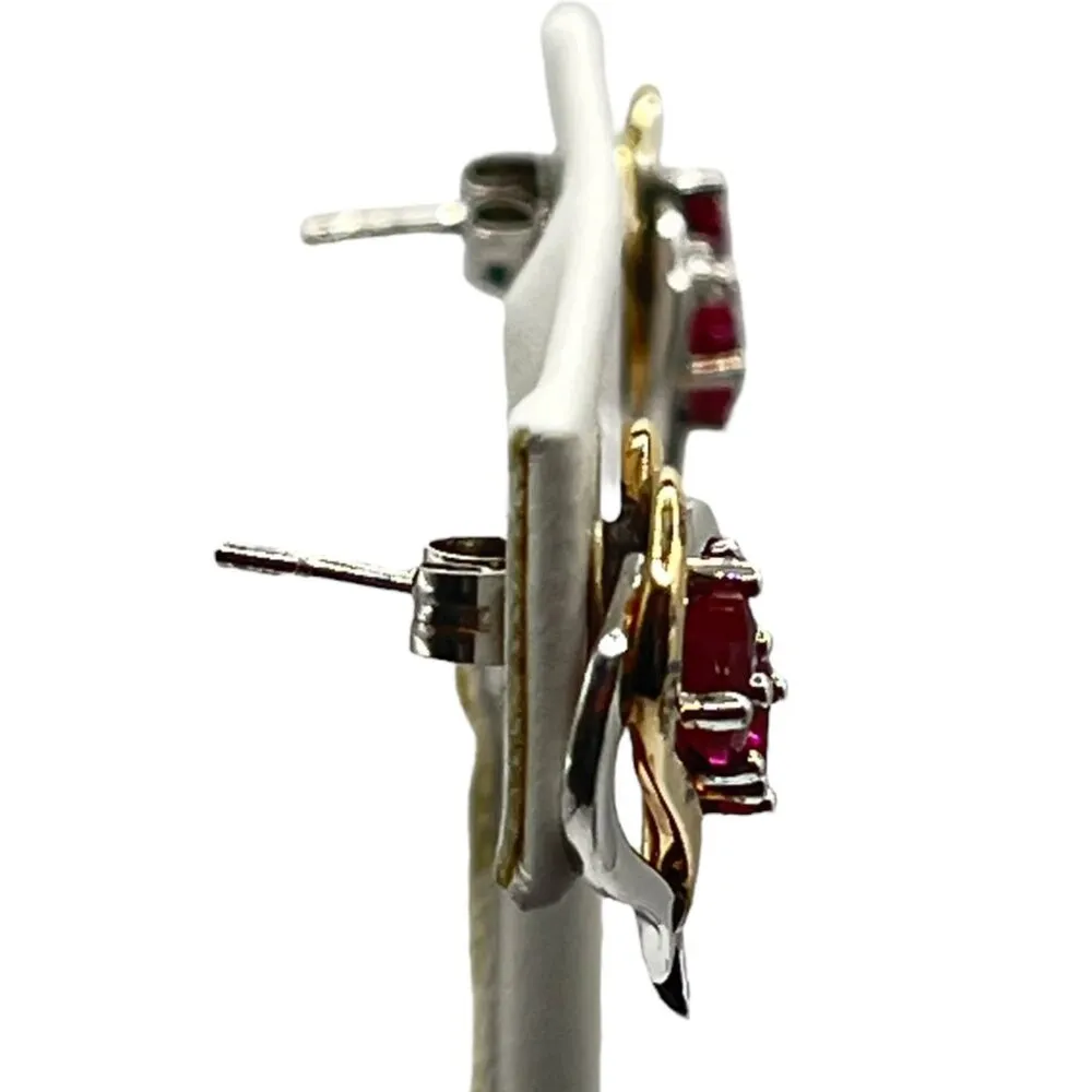 Varsano 925 Silver Ruby Diamond Accent Double Heart Two Tone Heart Stud Earrings Gold - Image 6