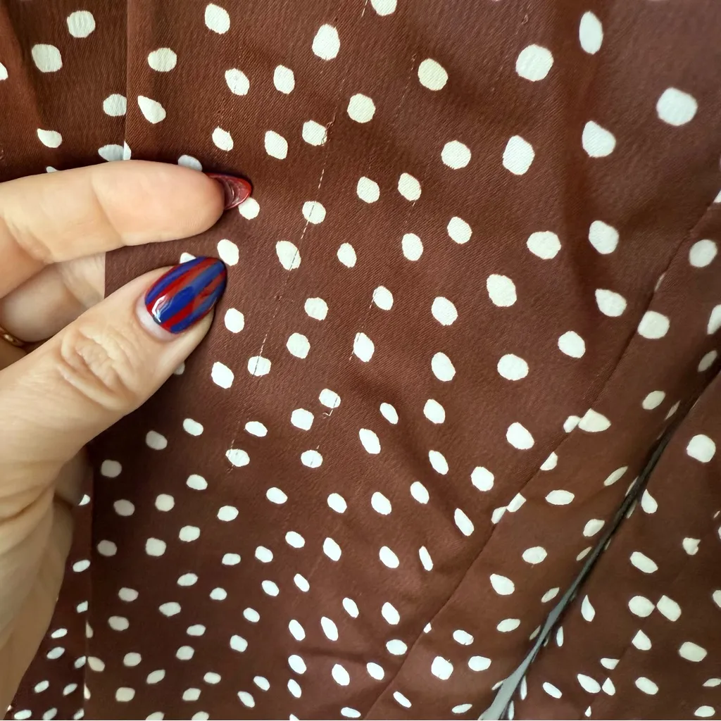 Urban Outfitters Brown Satin Polka Dot Wide Leg High Rise Pants L - Image 9