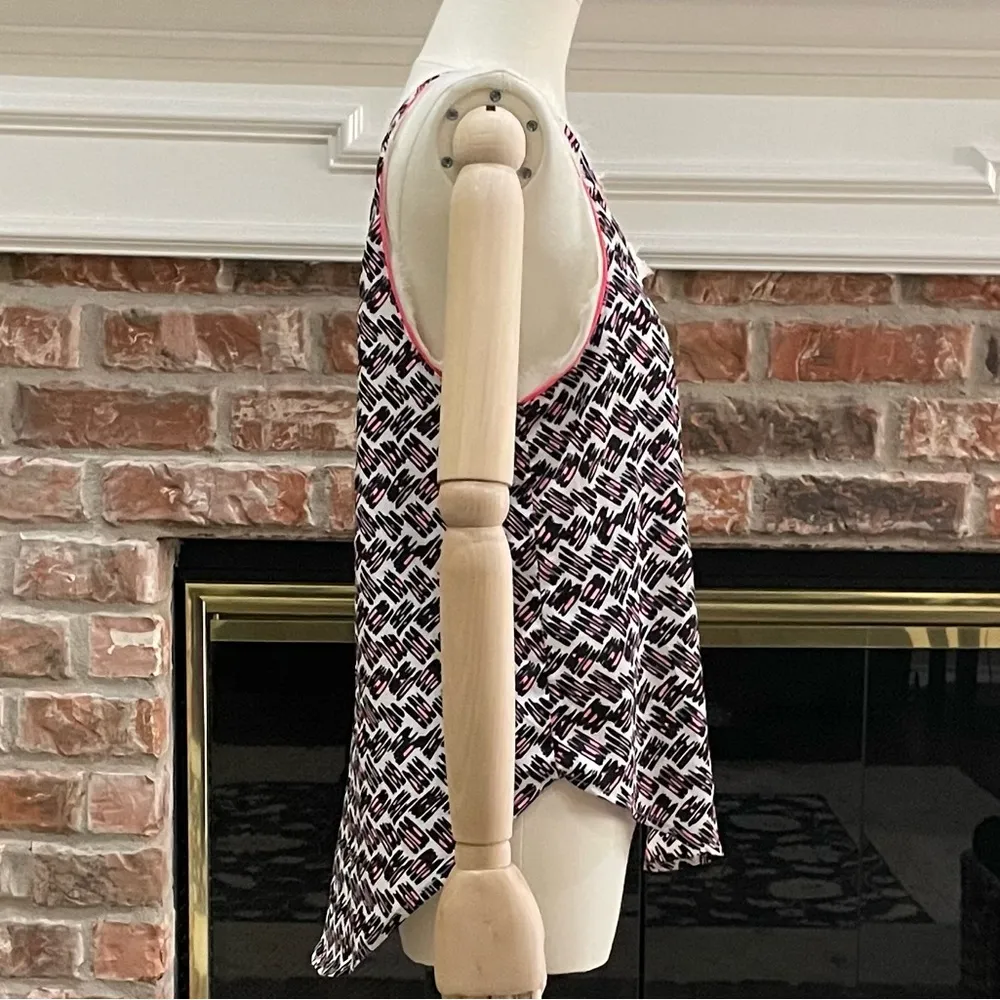 Lush (Nordstrom) abstract black white and neon pink tank w/ fringe / S / EUC - Image 3