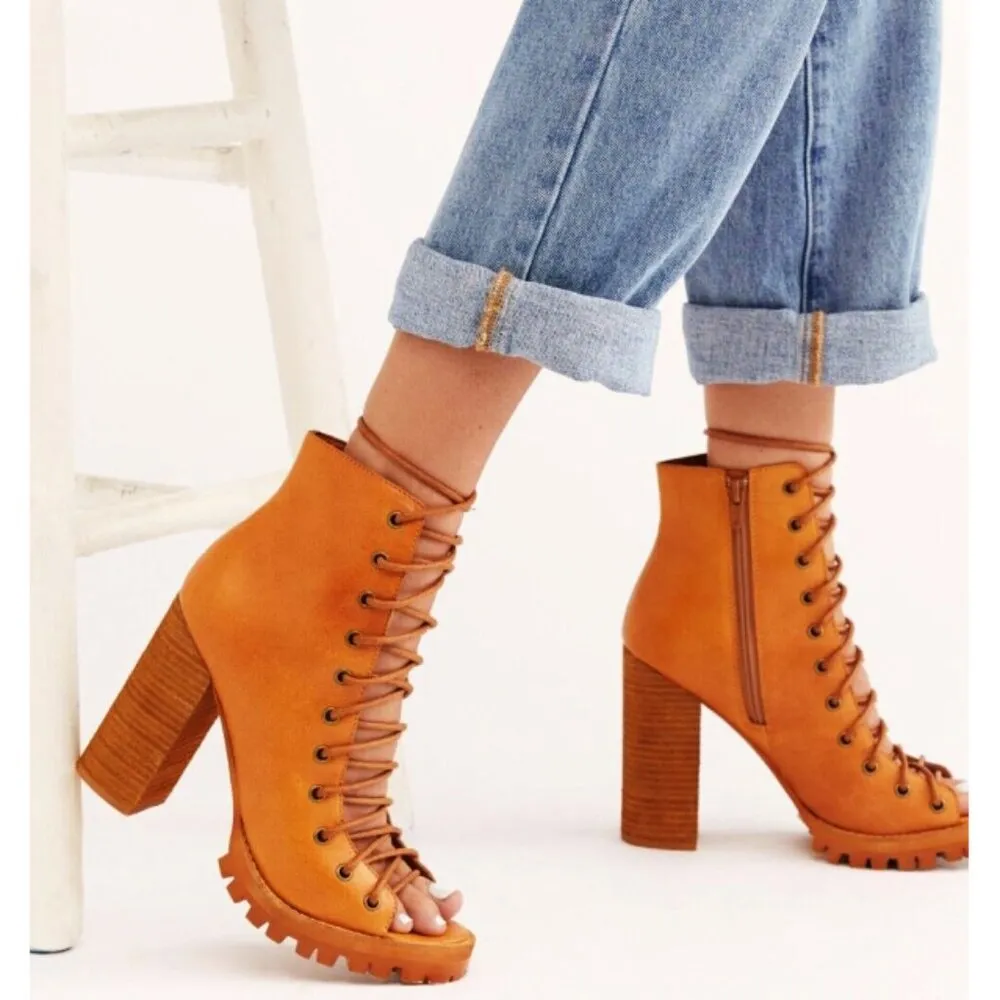 Palermo Heels Ankle Boots Leather Lace-Up Corset Cutouts Booties 7 - Image 3