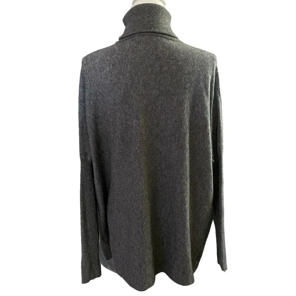Garnet Hill Size S Oversized Turtleneck Sweater Grey Wool Cashmere Pocket - Image 3