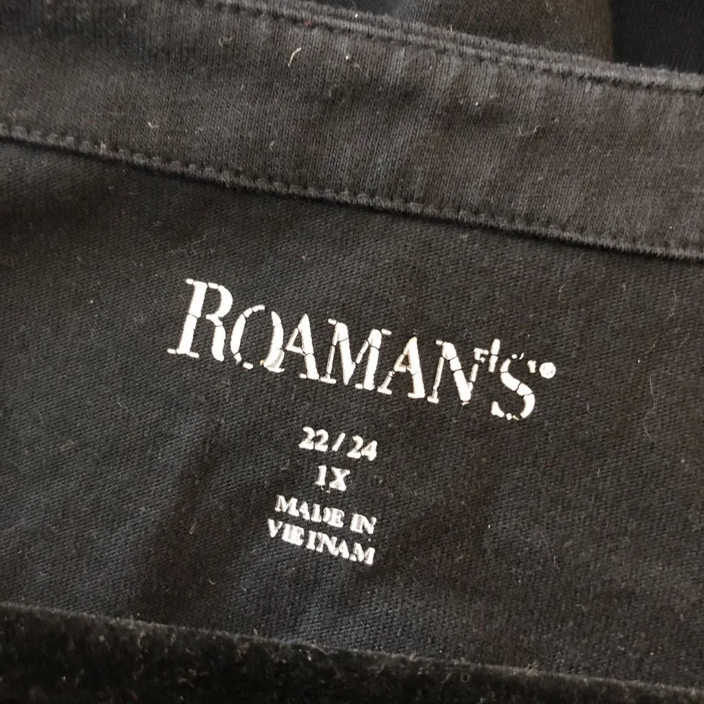 Roamans Womens Tunic Top Scoop Neck Pleated Pockets Cotton Blend Black 1X 22/24 - Image 3